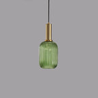 Contemporary Scandinavian Metal Glass Cylinder Striped Lantern 1-light Pendant Light for Dining Room BulbSquare