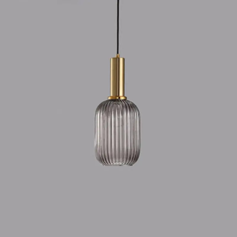 Contemporary Scandinavian Metal Glass Cylinder Striped Lantern 1-light Pendant Light for Dining Room BulbSquare