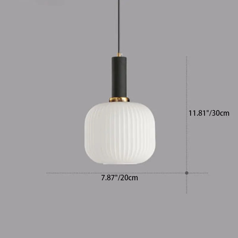 Contemporary Scandinavian Metal Glass Cylinder Striped Lantern 1-light Pendant Light for Dining Room BulbSquare