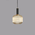Contemporary Scandinavian Metal Glass Cylinder Striped Lantern 1-light Pendant Light for Dining Room BulbSquare