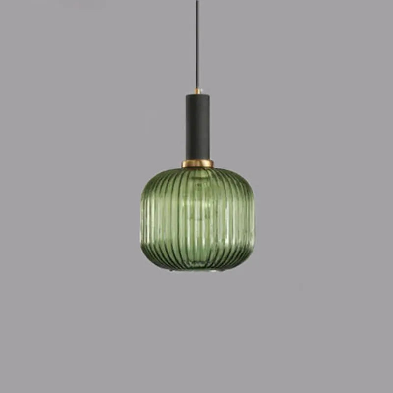 Contemporary Scandinavian Metal Glass Cylinder Striped Lantern 1-light Pendant Light for Dining Room BulbSquare