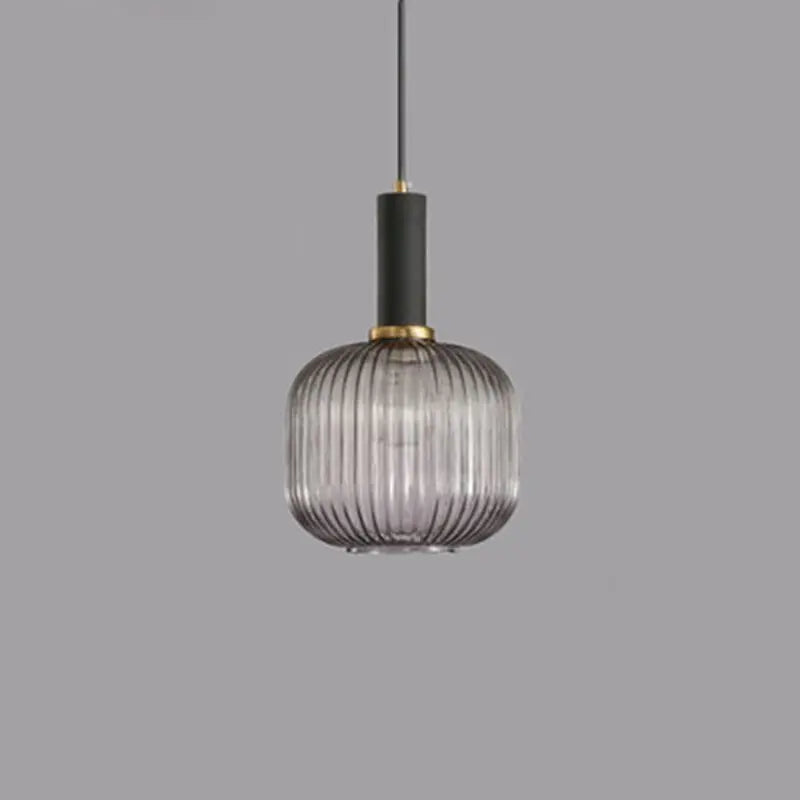 Contemporary Scandinavian Metal Glass Cylinder Striped Lantern 1-light Pendant Light for Dining Room BulbSquare