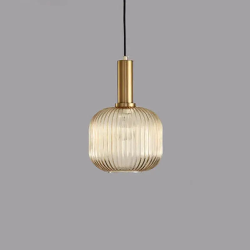 Contemporary Scandinavian Metal Glass Cylinder Striped Lantern 1-light Pendant Light for Dining Room BulbSquare