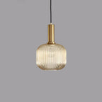 Contemporary Scandinavian Metal Glass Cylinder Striped Lantern 1-light Pendant Light for Dining Room BulbSquare