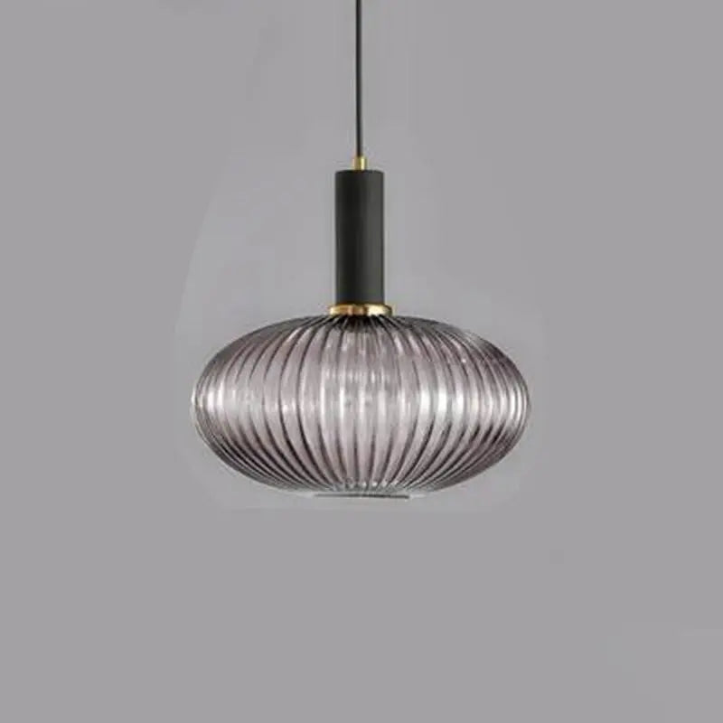 Contemporary Scandinavian Metal Glass Cylinder Striped Lantern 1-light Pendant Light for Dining Room BulbSquare