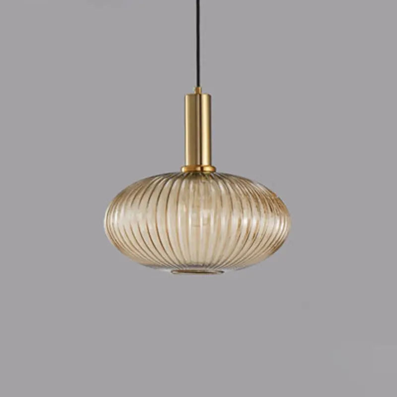 Contemporary Scandinavian Metal Glass Cylinder Striped Lantern 1-light Pendant Light for Dining Room BulbSquare