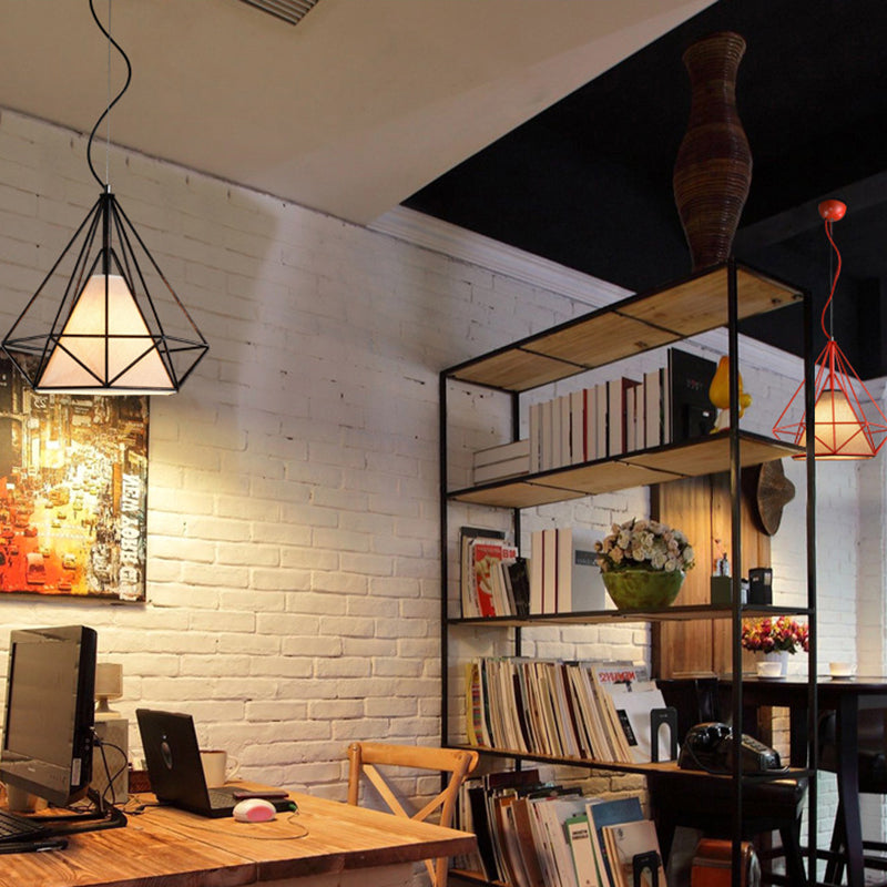 Contemporary Industrial Iron Fabric Diamond 1-light Pendant Light for Dining Room