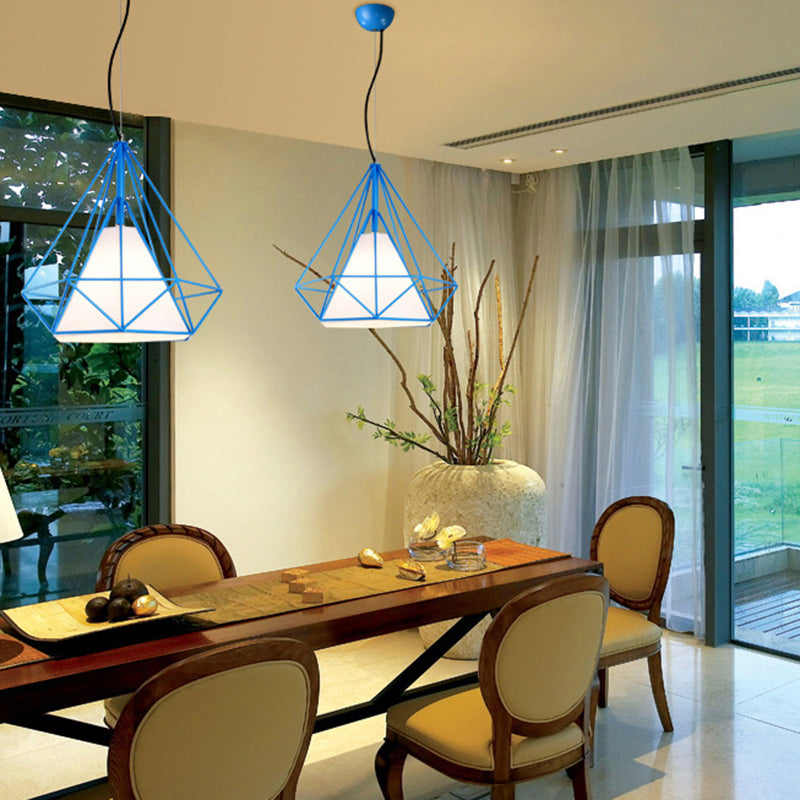 Contemporary Industrial Iron Fabric Diamond 1-light Pendant Light for Dining Room