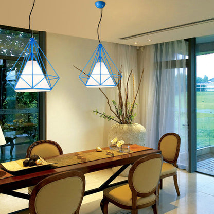 Contemporary Industrial Iron Fabric Diamond 1-light Pendant Light for Dining Room