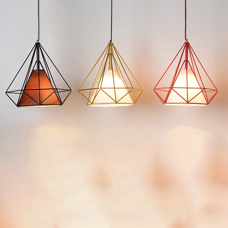 Contemporary Industrial Iron Fabric Diamond 1-light Pendant Light for Dining Room