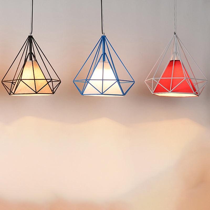 Contemporary Industrial Iron Fabric Diamond 1-light Pendant Light for Dining Room