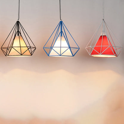 Contemporary Industrial Iron Fabric Diamond 1-light Pendant Light for Dining Room