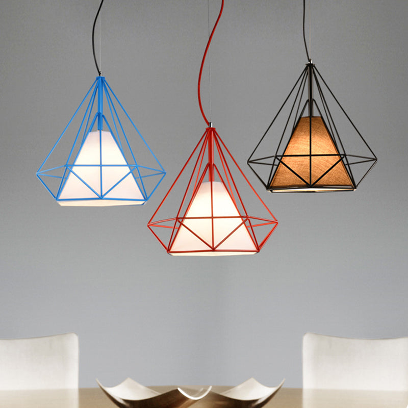 Contemporary Industrial Iron Fabric Diamond 1-light Pendant Light for Dining Room