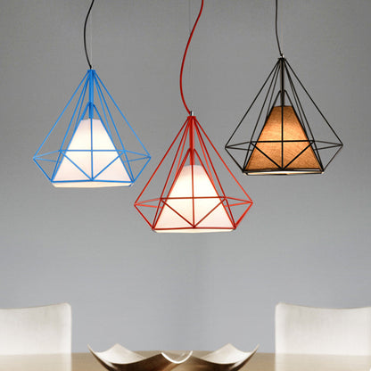 Contemporary Industrial Iron Fabric Diamond 1-light Pendant Light for Dining Room