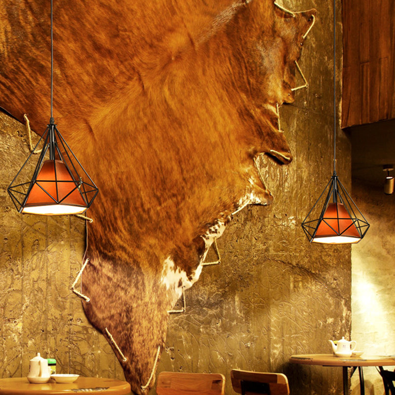 Contemporary Industrial Iron Fabric Diamond 1-light Pendant Light for Dining Room