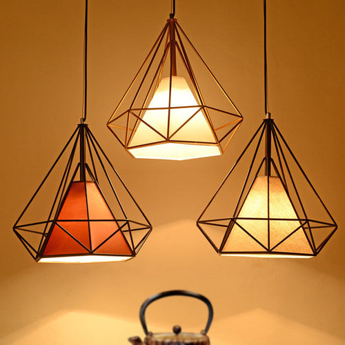 Contemporary Industrial Iron Fabric Diamond 1-light Pendant Light for Dining Room