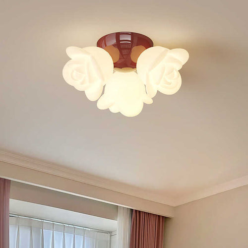 Contemporary Creative Iron Pe Floral 3-light Semi-flush Mount Ceiling Light for Bedroom