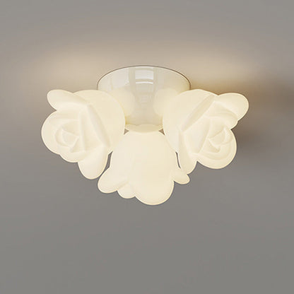 Contemporary Creative Iron Pe Floral 3-light Semi-flush Mount Ceiling Light for Bedroom