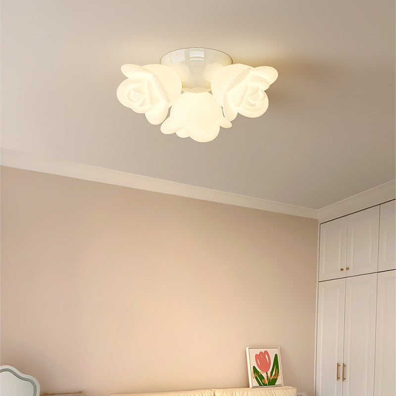Contemporary Creative Iron Pe Floral 3-light Semi-flush Mount Ceiling Light for Bedroom