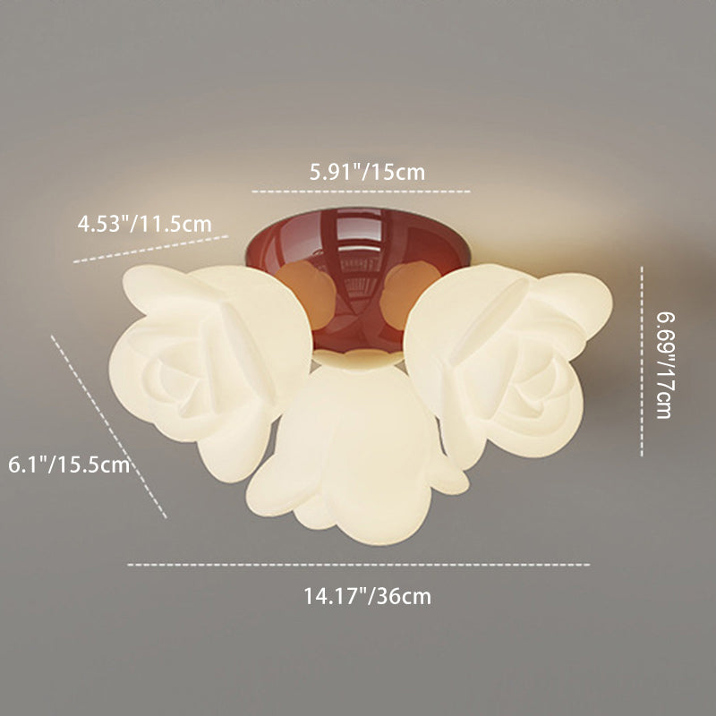 Contemporary Creative Iron Pe Floral 3-light Semi-flush Mount Ceiling Light for Bedroom