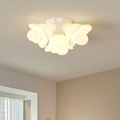 Contemporary Creative Iron Pe Floral 3-light Semi-flush Mount Ceiling Light for Bedroom