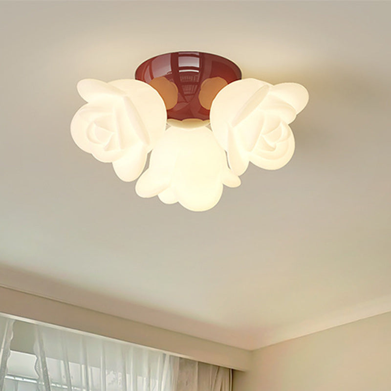Contemporary Creative Iron Pe Floral 3-light Semi-flush Mount Ceiling Light for Bedroom