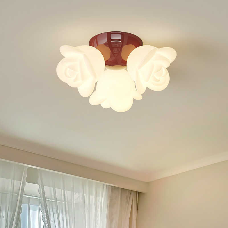 Contemporary Creative Iron Pe Floral 3-light Semi-flush Mount Ceiling Light for Bedroom