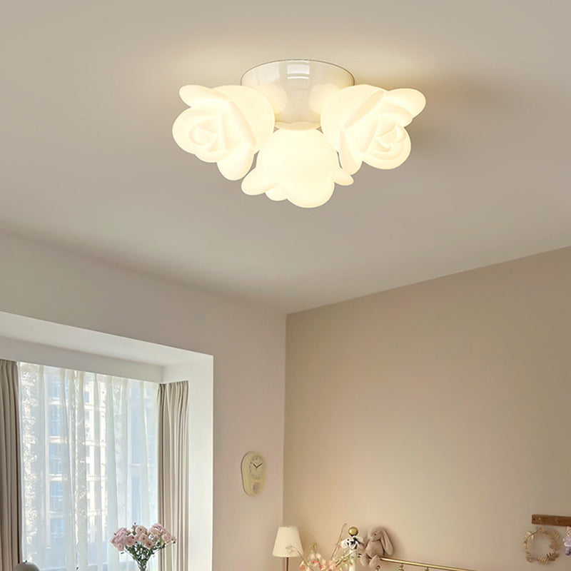 Contemporary Creative Iron Pe Floral 3-light Semi-flush Mount Ceiling Light for Bedroom