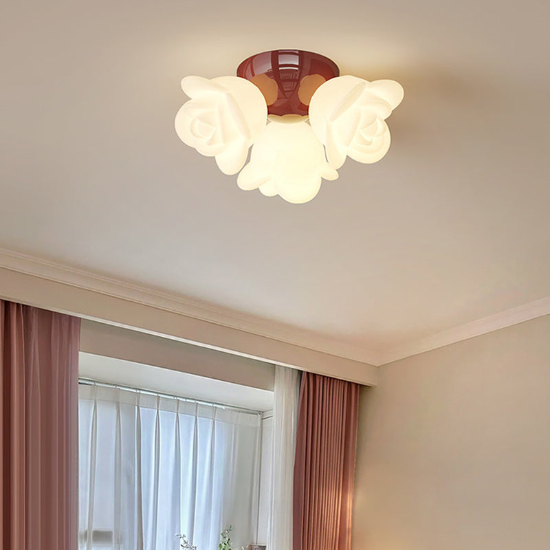 Contemporary Creative Iron Pe Floral 3-light Semi-flush Mount Ceiling Light for Bedroom