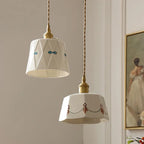 Traditional French Iron Ceramic Brass Cylinder Hand-painted Pattern 1-light Pendant Light for Dining Room BulbSquare