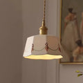 Traditional French Iron Ceramic Brass Cylinder Hand-painted Pattern 1-light Pendant Light for Dining Room BulbSquare