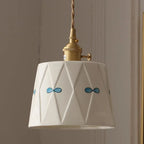 Traditional French Iron Ceramic Brass Cylinder Hand-painted Pattern 1-light Pendant Light for Dining Room BulbSquare