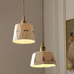 Traditional French Iron Ceramic Brass Cylinder Hand-painted Pattern 1-light Pendant Light for Dining Room BulbSquare