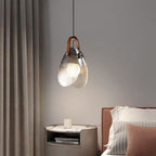 Modern Art Deco Iron Copper Glass Leather Shell Streak LED Pendant Light For Bedside