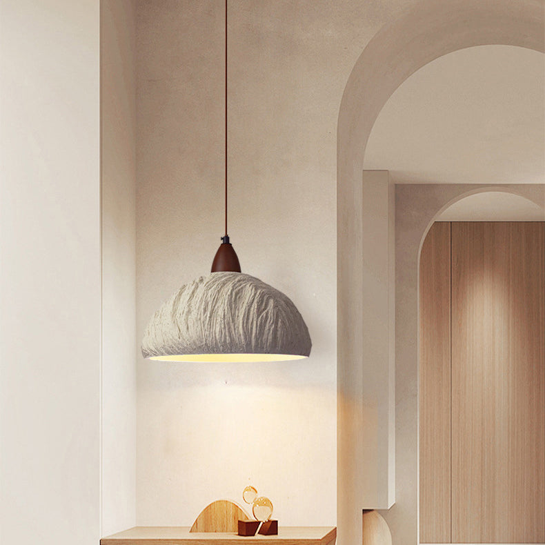 Contemporary Retro Cement Solid Wood Hemispheroid 1-light Pendant Light for Dining Room
