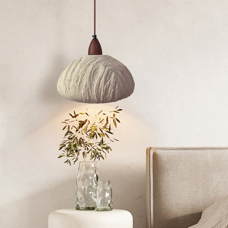 Contemporary Retro Cement Solid Wood Hemispheroid 1-light Pendant Light for Dining Room