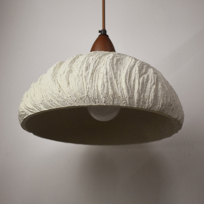 Contemporary Retro Cement Solid Wood Hemispheroid 1-light Pendant Light for Dining Room
