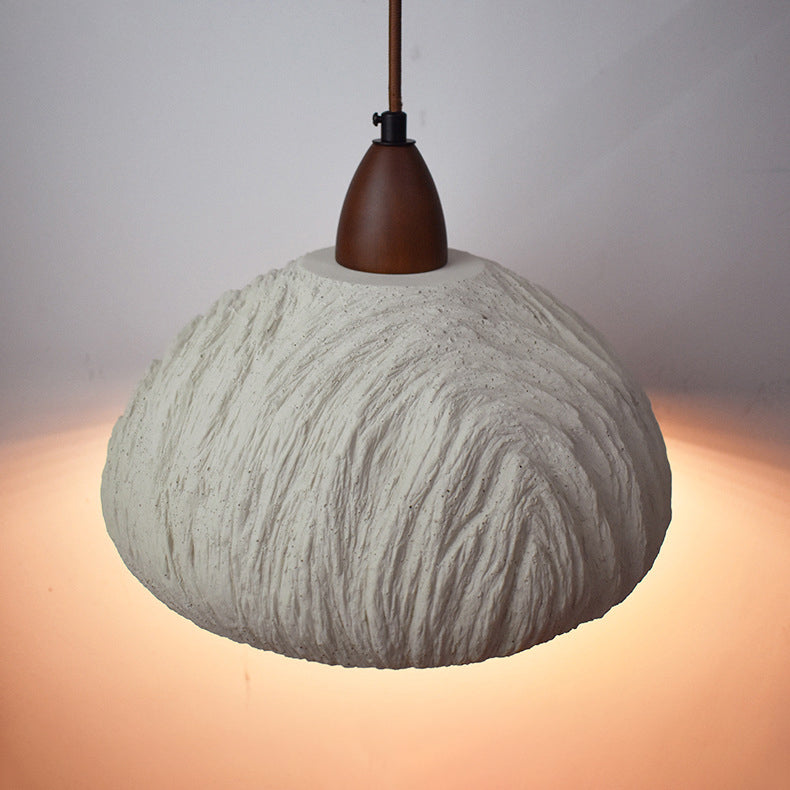 Contemporary Retro Cement Solid Wood Hemispheroid 1-light Pendant Light for Dining Room