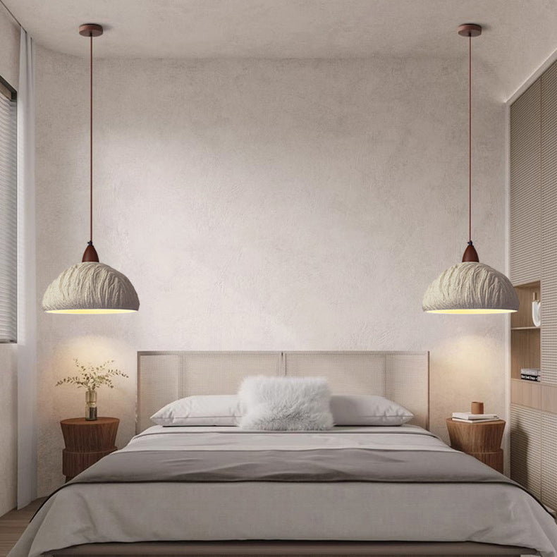 Contemporary Retro Cement Solid Wood Hemispheroid 1-light Pendant Light for Dining Room