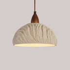 Contemporary Retro Cement Solid Wood Hemispheroid 1-light Pendant Light for Dining Room