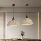 Contemporary Retro Cement Solid Wood Hemispheroid 1-light Pendant Light for Dining Room