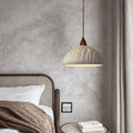Contemporary Retro Cement Solid Wood Hemispheroid 1-light Pendant Light for Dining Room