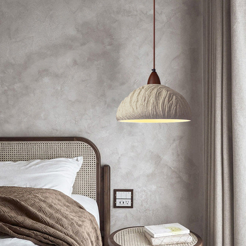 Contemporary Retro Cement Solid Wood Hemispheroid 1-light Pendant Light for Dining Room