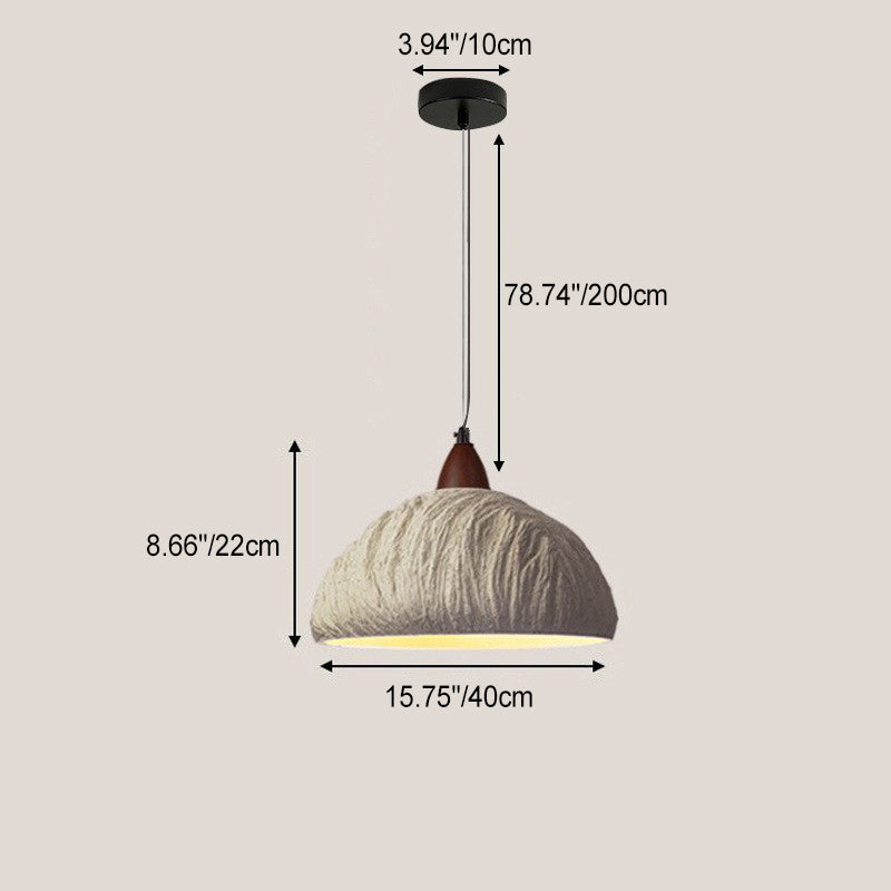 Contemporary Retro Cement Solid Wood Hemispheroid 1-light Pendant Light for Dining Room