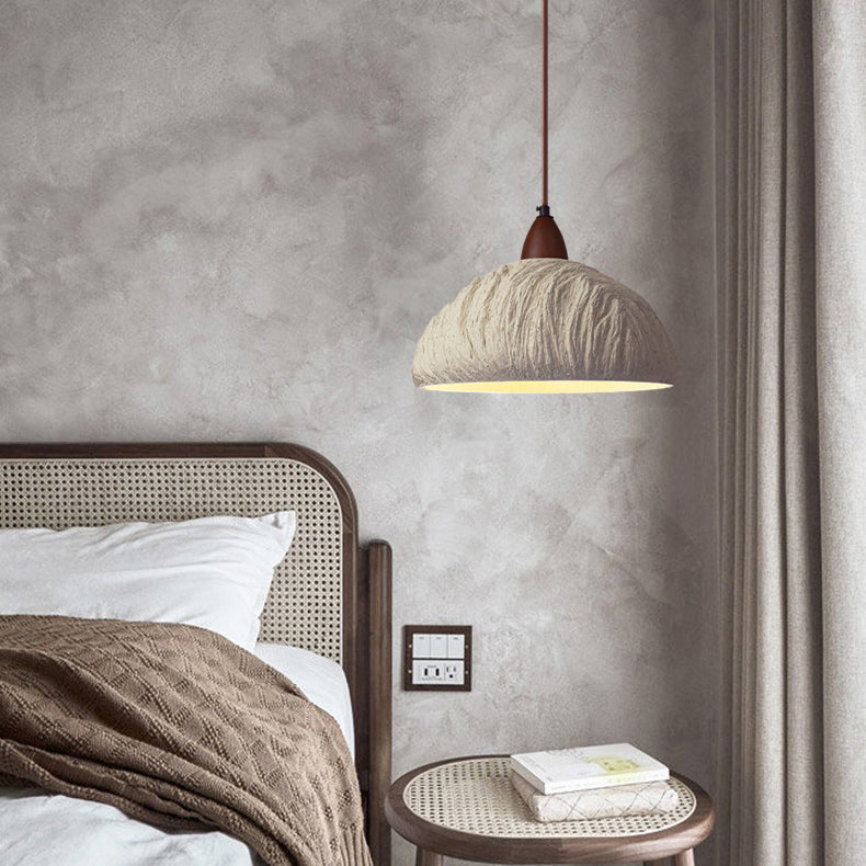 Contemporary Retro Cement Solid Wood Hemispheroid 1-light Pendant Light for Dining Room