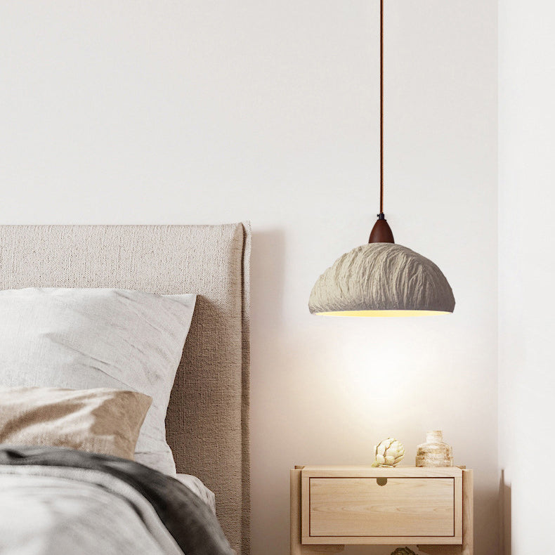 Contemporary Retro Cement Solid Wood Hemispheroid 1-light Pendant Light for Dining Room