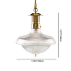 Contemporary Retro Brass Glass Ribbed Dome 1-light Pendant Light for Dining Room