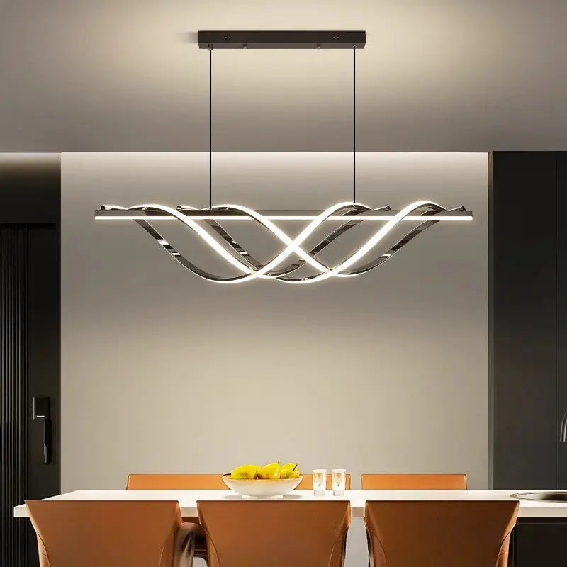 Contemporary Art Deco Aluminum Silica Strip Geometrical LED Chandeliers Island Light for Dining Room Lumendat