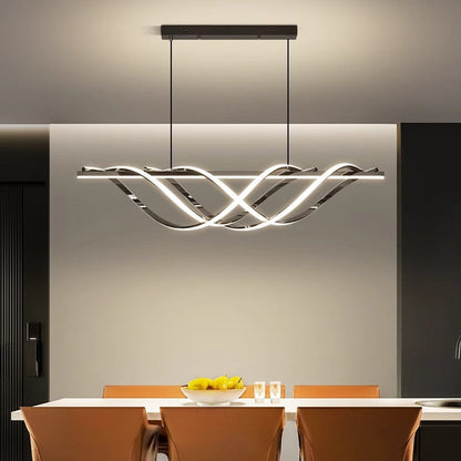 Contemporary Art Deco Aluminum Silica Strip Geometrical LED Chandeliers Island Light for Dining Room