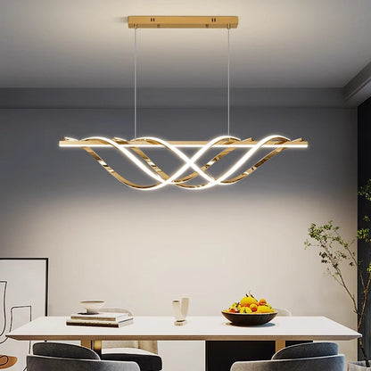 Contemporary Art Deco Aluminum Silica Strip Geometrical LED Chandeliers Island Light for Dining Room